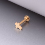Detail View 1 of Implant Grade Titanium Golden Cross Top Internally Threaded Flat Back Stud Labret