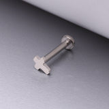 Detail View 1 of Implant Grade Titanium Cross Top Internally Threaded Flat Back Stud Labret
