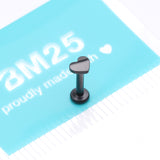 Detail View 3 of Implant Grade Titanium Blackline Heart Top Internally Threaded Flat Back Stud Labret