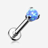 Implant Grade Titanium Internally Threaded Fire Opal Ball Claw Prong Set Labret-Blue Opal