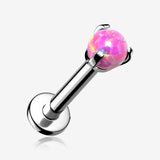 Implant Grade Titanium Internally Threaded Fire Opal Ball Claw Prong Set Labret-Pink Opal