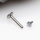 Detail View 2 of Implant Grade Titanium Square Gem Prong Set Top Internally Threaded Labret-Clear Gem