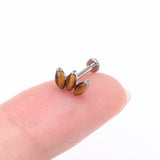 Detail View 2 of Implant Grade Titanium Triple Marquise Tiger Eye Stone Internally Threaded Labret