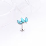 Detail View 1 of Implant Grade Titanium Triple Marquise Turquoise Stone Internally Threaded Labret