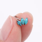 Detail View 2 of Implant Grade Titanium Triple Marquise Turquoise Stone Internally Threaded Labret