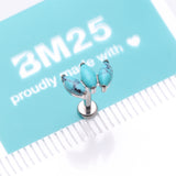 Detail View 4 of Implant Grade Titanium Triple Marquise Turquoise Stone Internally Threaded Labret