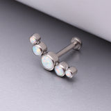 Detail View 1 of Implant Grade Titanium Journey Fire Opal Curve Top Internally Threaded Flat Back Stud Labret-White Opal