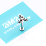 Detail View 3 of Implant Grade Titanium Sparkle Trinity Bali Beads Top Internally Threaded Flat Back Stud Labret-Aurora Borealis