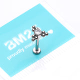 Detail View 3 of Implant Grade Titanium Sparkle Trinity Bali Beads Top Internally Threaded Flat Back Stud Labret-Clear Gem