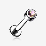 Implant Grade Titanium Internally Threaded Bezel Set Gem Ball Top Labret