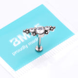 Detail View 3 of Implant Grade Titanium Sparkle Arc Bali Beads Top Internally Threaded Flat Back Stud Labret-Clear Gem
