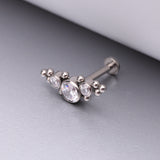 Detail View 1 of Implant Grade Titanium Sparkle Arc Bali Beads Top Internally Threaded Flat Back Stud Labret-Clear Gem