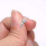 Detail View 2 of Implant Grade Titanium Triple Cascading Sparkle Top Internally Threaded Flat Back Stud Labret-Clear Gem