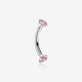 Implant Grade Titanium Prong Set Gem Sparkles Internally Threaded Curved Barbell