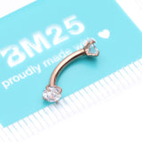 Detail View 3 of Implant Grade Titanium Rose Gold Prong Set Gem Sparkles Internally Threaded Curved Barbell-Clear Gem