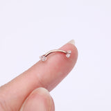 Detail View 2 of Implant Grade Titanium Rose Gold Prong Set Gem Sparkles Internally Threaded Curved Barbell-Clear Gem