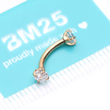 Detail View 3 of Implant Grade Titanium Golden Prong Set Gem Sparkles Internally Threaded Curved Barbell-Clear Gem