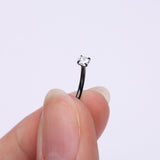Detail View 2 of Implant Grade Titanium Blackline Prong Set Gem Sparkles Internally Threaded Curved Barbell-Clear Gem