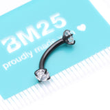 Detail View 3 of Implant Grade Titanium Blackline Prong Set Gem Sparkles Internally Threaded Curved Barbell-Clear Gem