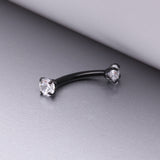 Detail View 1 of Implant Grade Titanium Blackline Prong Set Gem Sparkles Internally Threaded Curved Barbell-Clear Gem
