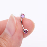 Detail View 2 of Implant Grade Titanium Amethyst Stone Ball Claw Prong Internally Threaded Curved Barbell