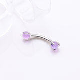 Detail View 1 of Implant Grade Titanium Amethyst Stone Ball Claw Prong Internally Threaded Curved Barbell