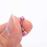 Detail View 2 of Implant Grade Titanium Fire Opal Ball Claw Prong Set Internally Threaded Curved Barbell-Pink Opal
