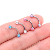 Detail View 3 of Implant Grade Titanium Fire Opal Ball Claw Prong Set Internally Threaded Curved Barbell-Pink Opal