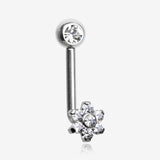 Implant Titanium Flower Sparkle Internally Threaded VCH Bent Barbell-Clear Gem