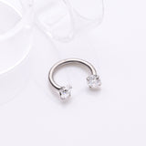 Detail View 1 of Implant Grade Titanium Prong Gem Sparkle Internally Threaded Horseshoe Barbell-Clear Gem