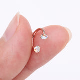 Detail View 2 of Implant Grade Titanium Rose Gold Prong Gem Sparkle Internally Threaded Horseshoe Barbell-Aurora Borealis