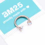 Detail View 4 of Implant Grade Titanium Rose Gold Prong Gem Sparkle Internally Threaded Horseshoe Barbell-Aurora Borealis