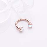 Detail View 1 of Implant Grade Titanium Rose Gold Prong Gem Sparkle Internally Threaded Horseshoe Barbell-Aurora Borealis
