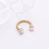 Detail View 1 of Implant Grade Titanium Golden Prong Gem Sparkle Internally Threaded Horseshoe Barbell-Clear Gem