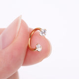 Detail View 2 of Implant Grade Titanium Golden Prong Gem Sparkle Internally Threaded Horseshoe Barbell-Clear Gem