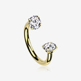 Implant Grade Titanium Golden Prong Gem Sparkle Internally Threaded Horseshoe Barbell-Clear Gem