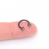 Detail View 2 of Implant Grade Titanium Blackline Prong Gem Sparkle Internally Threaded Horseshoe Barbell-Vitrail Medium