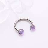 Detail View 1 of Implant Grade Titanium Amethyst Stone Ball Claw Prong Internally Threaded Horseshoe Barbell