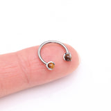 Detail View 2 of Implant Grade Titanium Tiger Eye Stone Ball Claw Prong Internally Threaded Horseshoe Barbell