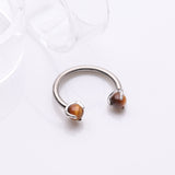 Detail View 1 of Implant Grade Titanium Tiger Eye Stone Ball Claw Prong Internally Threaded Horseshoe Barbell