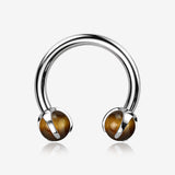 Implant Grade Titanium Tiger Eye Stone Ball Claw Prong Internally Threaded Horseshoe Barbell