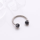 Detail View 1 of Implant Grade Titanium Black Onyx Stone Ball Claw Prong Internally Threaded Horseshoe Barbell