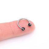 Detail View 2 of Implant Grade Titanium Black Onyx Stone Ball Claw Prong Internally Threaded Horseshoe Barbell