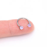 Detail View 2 of Implant Grade Titanium Opalite Stone Ball Claw Prong Internally Threaded Horseshoe Barbell