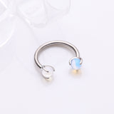 Detail View 1 of Implant Grade Titanium Opalite Stone Ball Claw Prong Internally Threaded Horseshoe Barbell