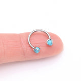 Detail View 2 of Implant Grade Titanium Turquoise Stone Ball Claw Prong Internally Threaded Horseshoe Barbell