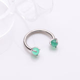 Detail View 1 of Implant Grade Titanium Green Jade Stone Ball Claw Prong Internally Threaded Horseshoe Barbell