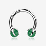 Implant Grade Titanium Green Jade Stone Ball Claw Prong Internally Threaded Horseshoe Barbell