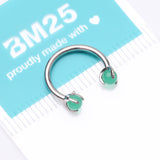 Detail View 4 of Implant Grade Titanium Green Jade Stone Ball Claw Prong Internally Threaded Horseshoe Barbell
