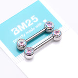 Detail View 3 of A Pair of Implant Grade Titanium Bezel Set Sparkle Internally Threaded Nipple Barbell-Aurora Borealis